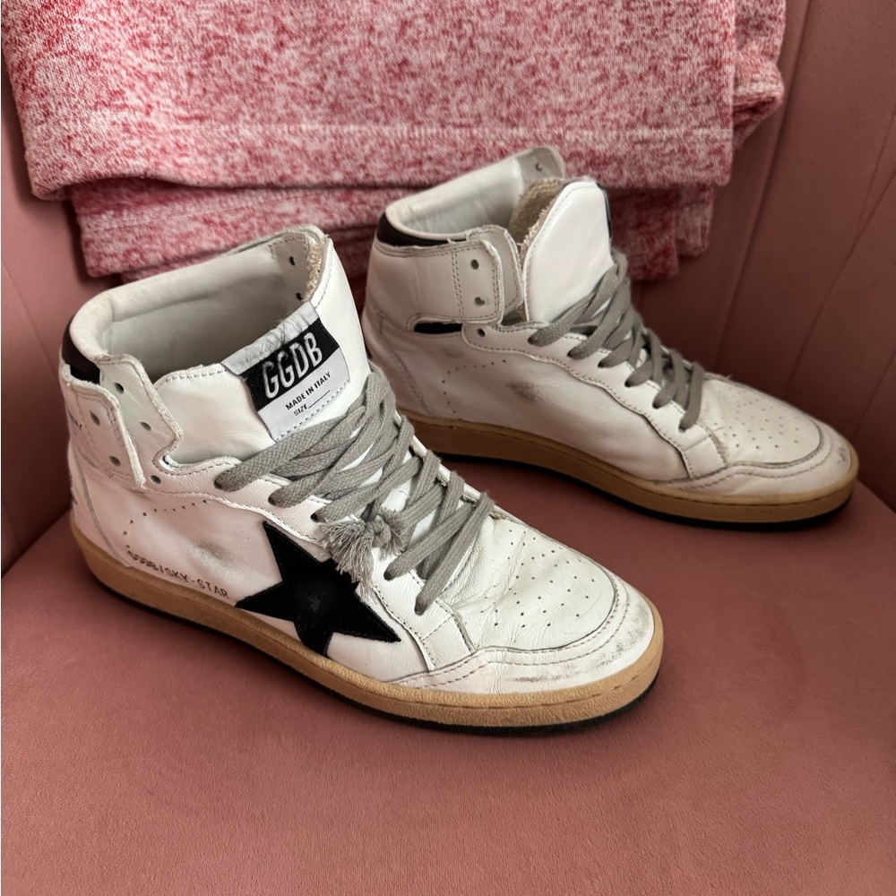 Golden Goose White and Black Leather Sneakers